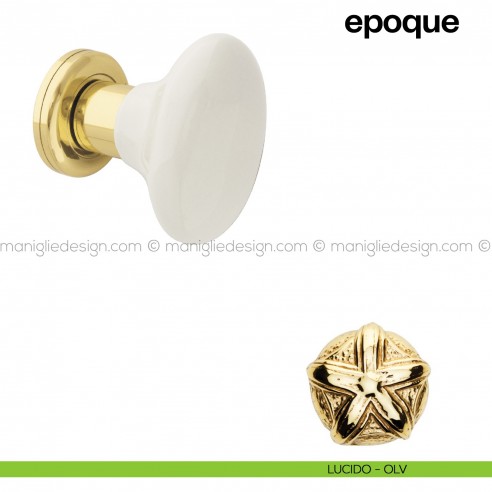 Pomello in porcellana bianca per porta Epoque fisso Poggi Mariani lucido - OLV