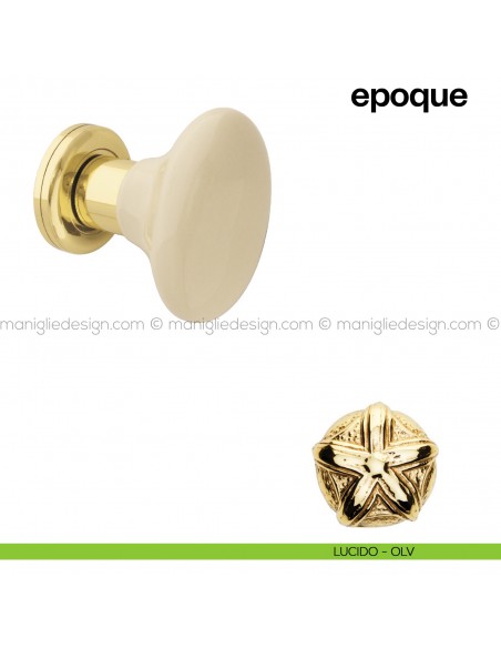 Pomello in porcellana beige scuro per porta Epoque fisso Poggi Mariani lucido - OLV