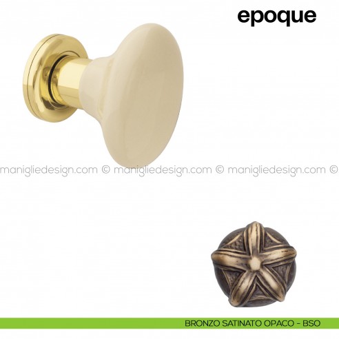 Pomello in porcellana beige scuro per porta Epoque fisso Poggi Mariani bronzo satinato opaco - BSO