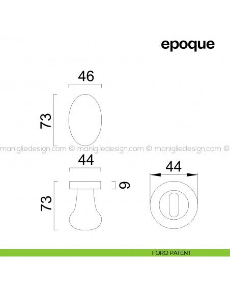 Pomello in porcellana beige scuro per porta Epoque fisso Poggi Mariani foro patent