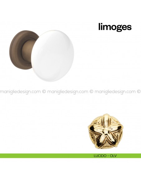 Pomello in porcellana bianca per porta Limoges fisso Poggi Mariani lucido - OLV
