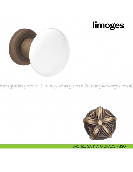 Pomello in porcellana bianca per porta Limoges fisso Poggi Mariani bronzo satinato opaco - BSO