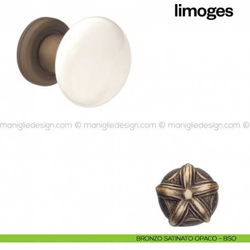 Pomello in porcellana beige chiara per porta Limoges fisso Poggi Mariani bronzo satinato opaco - BSO