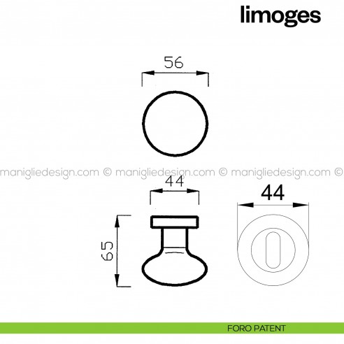 Pomello in porcellana beige chiara per porta Limoges fisso Poggi Mariani foro patent