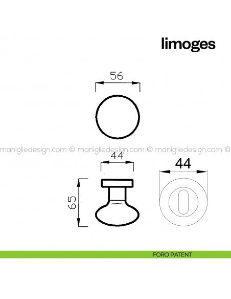 Pomello in porcellana beige chiara per porta Limoges fisso Poggi Mariani foro patent
