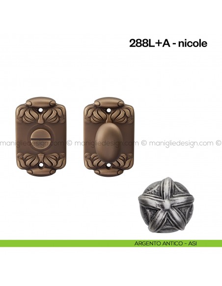 Nottolino per porta 288 Poggi Mariani su rosetta Nicole  argento antico - ASI
