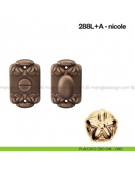 Nottolino per porta 288 Poggi Mariani su rosetta Nicole placcato oro 24K - ORO
