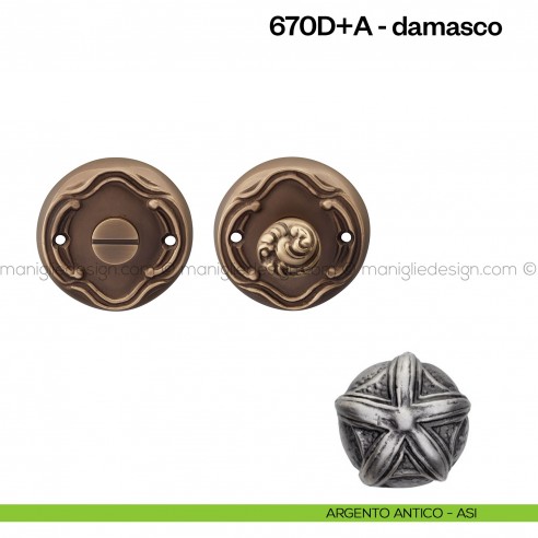 Nottolino per porta 670 Poggi Mariani su rosetta Damasco argento antico - ASI