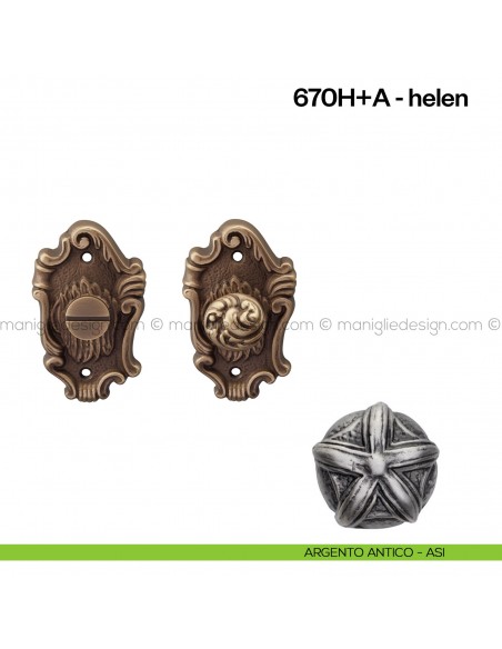 Nottolino per porta 670 Poggi Mariani su rosetta artistica Helen argento antico - ASI