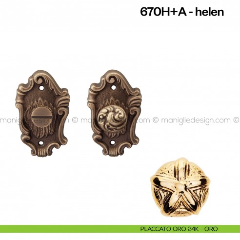 Nottolino per porta 670 Poggi Mariani su rosetta artistica Helen placcato oro 24K - ORO