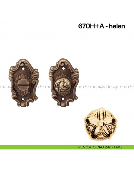 Nottolino per porta 670 Poggi Mariani su rosetta artistica Helen placcato oro 24K - ORO