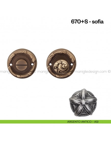 Nottolino per porta 670 Poggi Mariani su rosetta Sofia argento antico - ASI