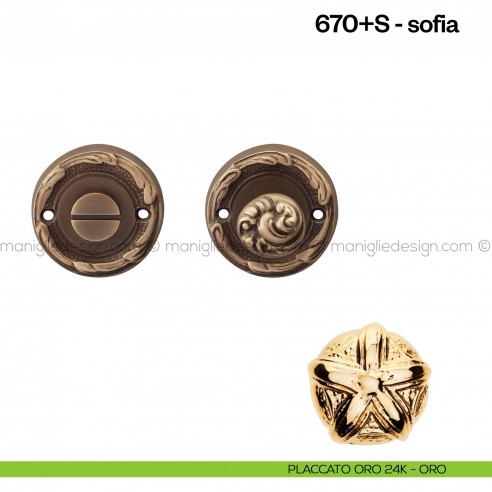 Nottolino per porta 670 Poggi Mariani su rosetta Sofia placcato oro 24K - ORO