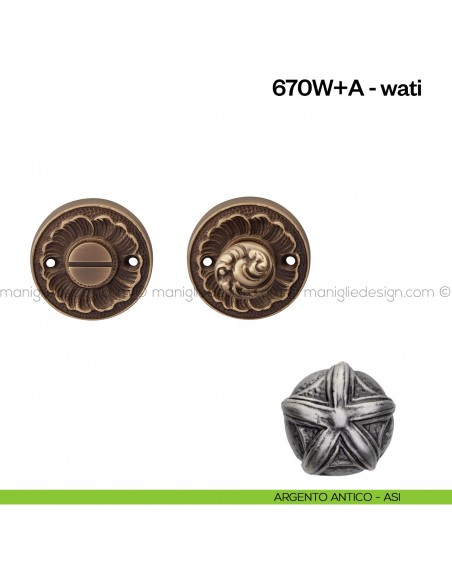 Nottolino per porta 670 Poggi Mariani su rosetta Wati argento antico - ASI