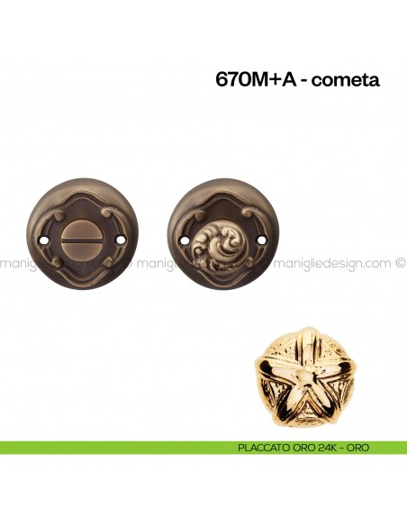 Nottolino per porta 680 Poggi Mariani su rosetta Cometa placcato oro 24K - ORO