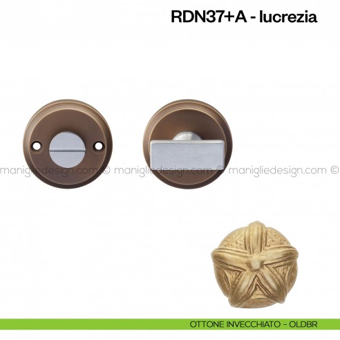 Nottolino per porta RDN Poggi Mariani su rosetta Aurora ottone invecchiato - OLDBR