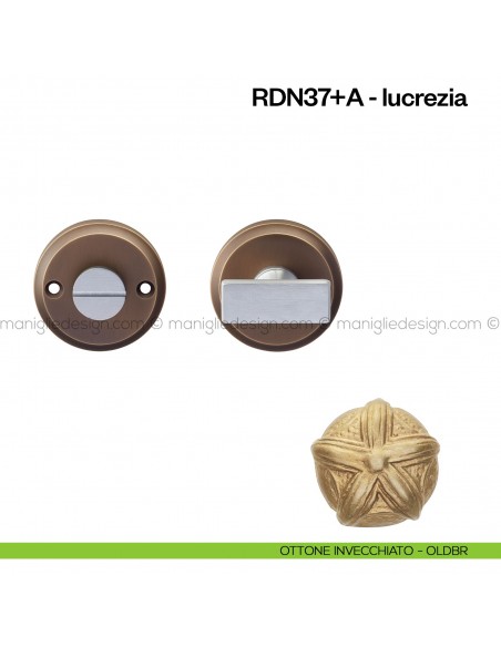 Nottolino per porta RDN Poggi Mariani su rosetta Aurora ottone invecchiato - OLDBR