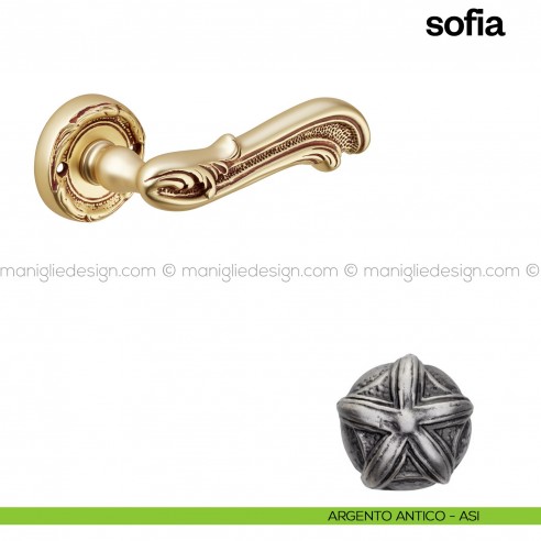 Maniglia per porta Sofia Poggi Mariani con rosetta tonda argento antico - ASI