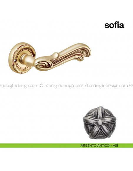 Maniglia per porta Sofia Poggi Mariani con rosetta tonda argento antico - ASI
