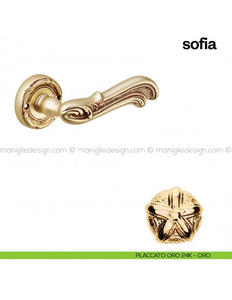 Maniglia per porta Sofia Poggi Mariani con rosetta tonda placcato oro 24K - ORO