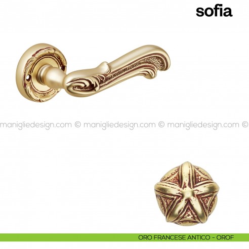 Maniglia per porta Sofia Poggi Mariani con rosetta tonda oro francese antico - OROF