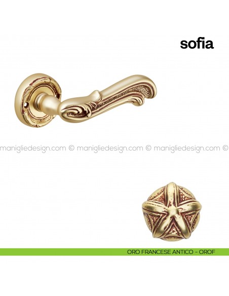 Maniglia per porta Sofia Poggi Mariani con rosetta tonda oro francese antico - OROF