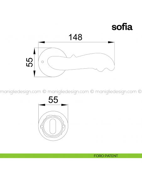 Maniglia per porta Sofia Poggi Mariani con rosetta tonda foro patent