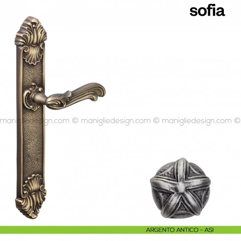Maniglia per porta con placca Sofia Poggi Mariani argento antico - ASI