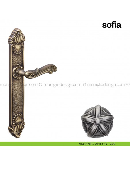 Maniglia per porta con placca Sofia Poggi Mariani argento antico - ASI