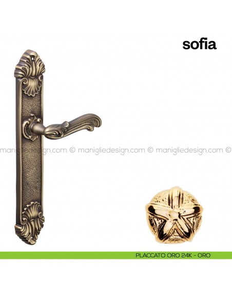 Maniglia per porta con placca Sofia Poggi Mariani placcato oro 24K - ORO