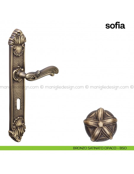 Maniglia per porta con placca Sofia Poggi Mariani bronzo satinato opaco - BSO foro patent
