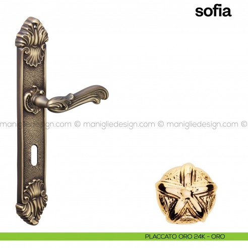 Maniglia per porta con placca Sofia Poggi Mariani placcato oro 24K - ORO foro patent