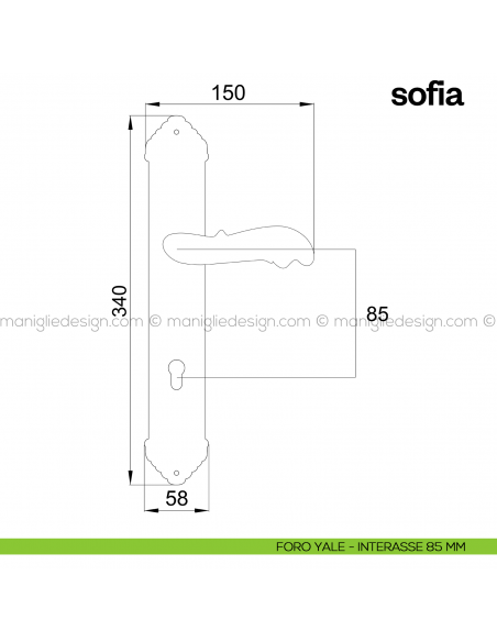 Maniglia per porta con placca Sofia Poggi Mariani foro yale interasse 85 mm