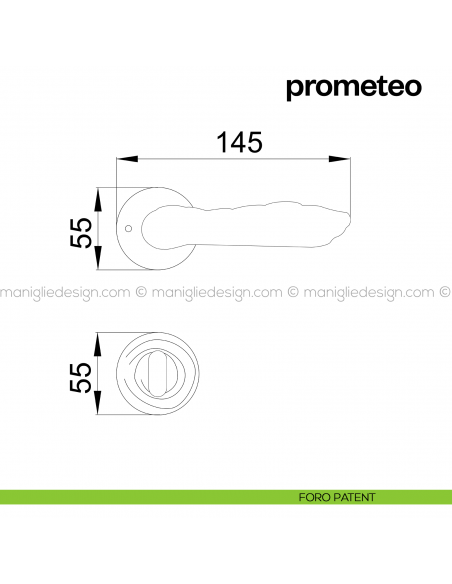 Maniglia per porta Prometeo Poggi Mariani con rosetta tonda foro patent
