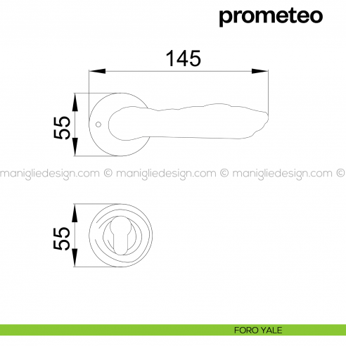 Maniglia per porta Prometeo Poggi Mariani con rosetta tonda foro yale