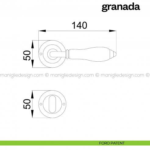 Maniglia per porta Granada Poggi Mariani con rosetta tonda foro patent