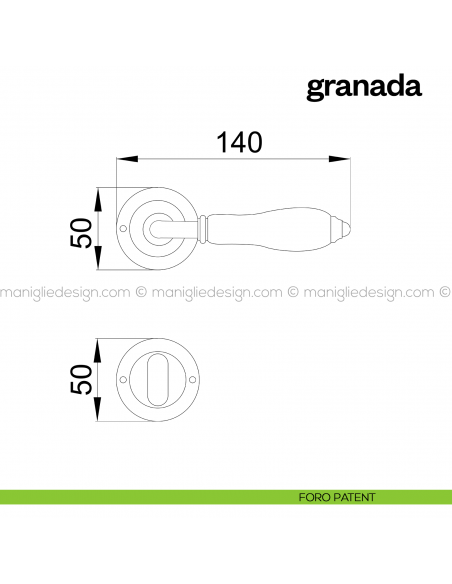 Maniglia per porta Granada Poggi Mariani con rosetta tonda foro patent