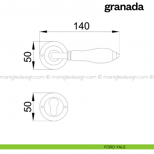 Maniglia per porta Granada Poggi Mariani con rosetta tonda foro yale
