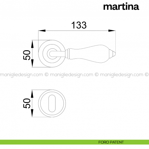 Maniglia porcellana per porta Martina Poggi Mariani con rosetta tonda foro patent