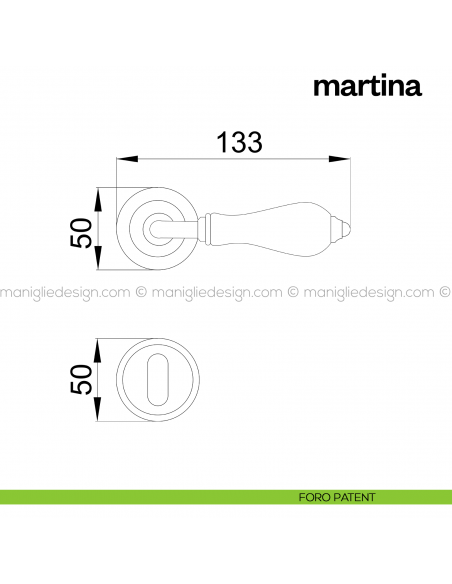 Maniglia porcellana per porta Martina Poggi Mariani con rosetta tonda foro patent