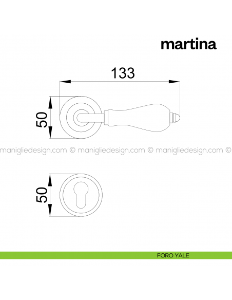 Maniglia porcellana per porta Martina Poggi Mariani con rosetta tonda foro yale