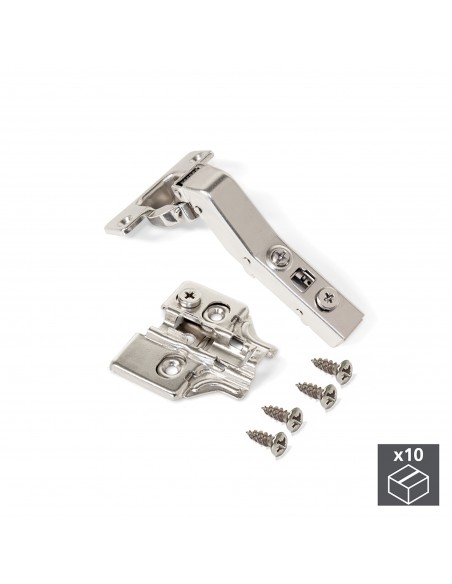 Emuca Cerniera a scodellino, D. 35 mm, braccio angolare 45º, chiusura ammortizzata, con basetta, 10 u.