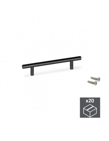 Emuca Maniglie per mobile, interasse 192 mm, Acciaio inossidabile cavo, Verniciato nero, 20 u.