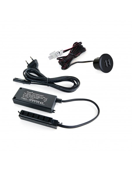 Emuca Connettore rotondo a incasso, 2 USB, D. 37 mm, Plastica, Nero