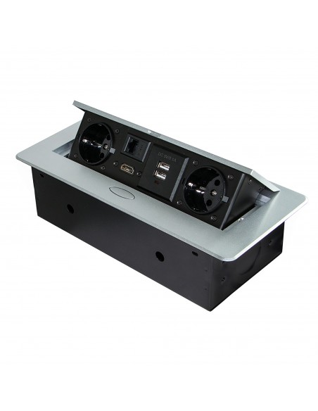 Emuca Multipresa Atom 26 per scrivania, EU, Verniciato alluminio, Acciaio e Tecnoplastica e Zama