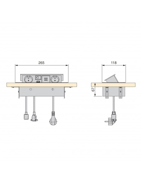 Emuca Multipresa Atom 26 per scrivania, EU, Verniciato alluminio, Acciaio e Tecnoplastica e Zama