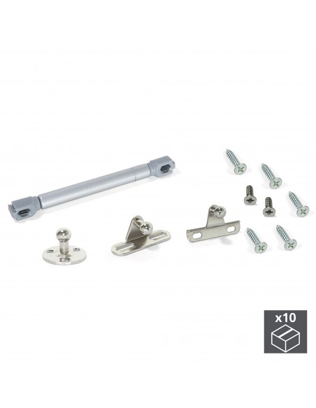 Emuca Pistone a gas per ante a ribalta, forza 12 kg, corsa 100 mm, Grigio metallizzato, 10 u.