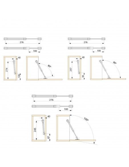 Emuca Pistone a gas per ante a ribalta, forza 12 kg, corsa 100 mm, Grigio metallizzato, 10 u.