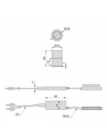 Emuca Luce LED, D. 18 mm, ad incasso, convertitore 15 W, Luce bianca naturale, Alluminio, Anodizzato opaco, 6 u.
