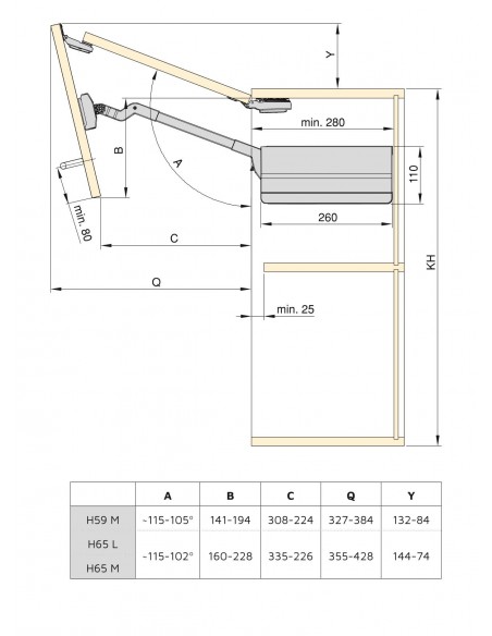 Emuca Braccetto per ante elevabile Agile Flap, 3,7 - 7,2 kg, Plastica grigio antracite, Acciaio